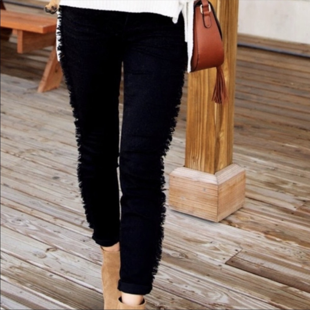 ELAN Fringe Denim Jeans INTERNATIONAL FRAY SIDE Black Skinny - Picture 6 of 13